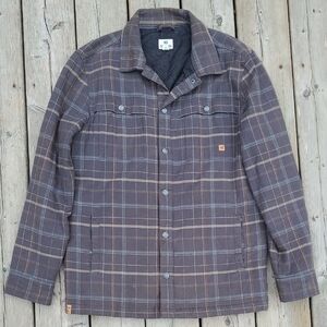 M Tentree Men's Plaid Shirt Jacket Organic Cotton Hemp Blend Tan, Blue, Grey